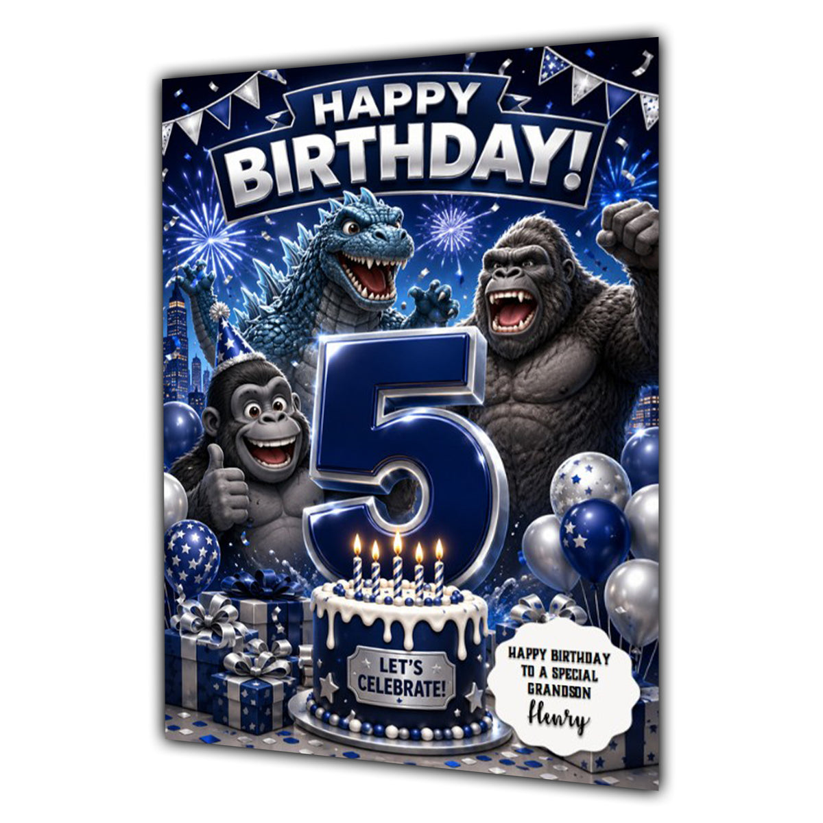 5th Birthday Card for Boys Personalised, Son, Grandson, Nephew,  A5 Size