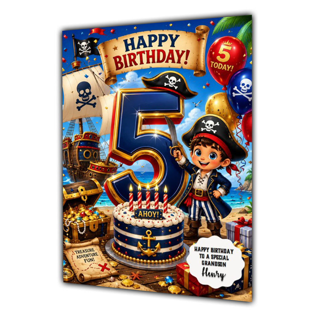 5th Birthday Card for Boys Personalised, Son, Grandson, Nephew,  A5 Size