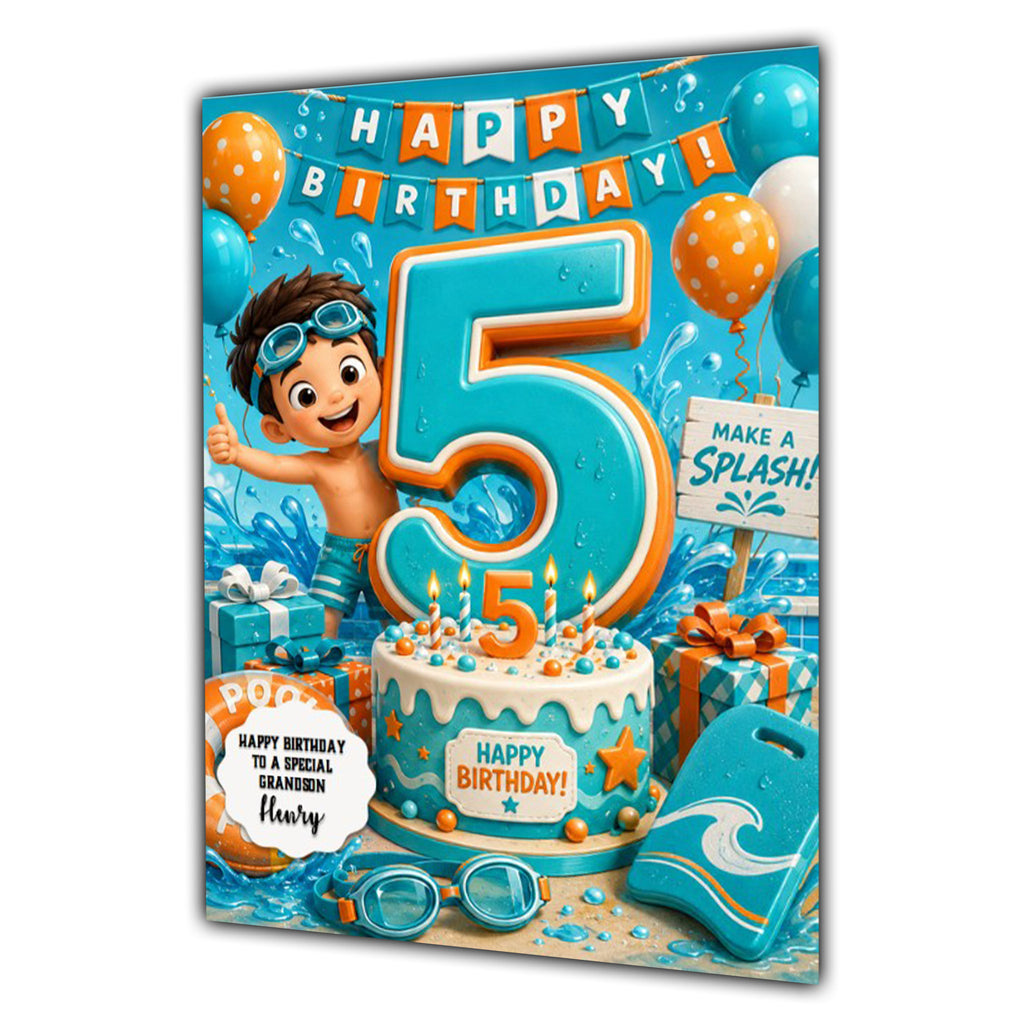 5th Birthday Card for Boys Personalised, Son, Grandson, Nephew,  A5 Size