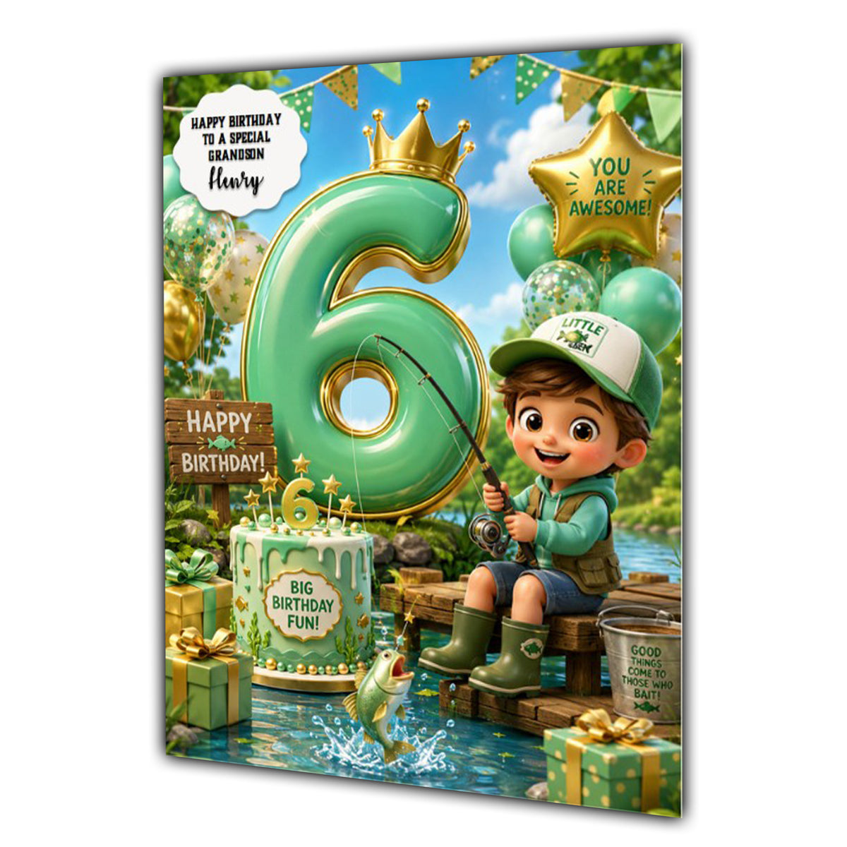 6th Birthday Card for Boys Personalised, Son, Grandson, Nephew,  A5 Size