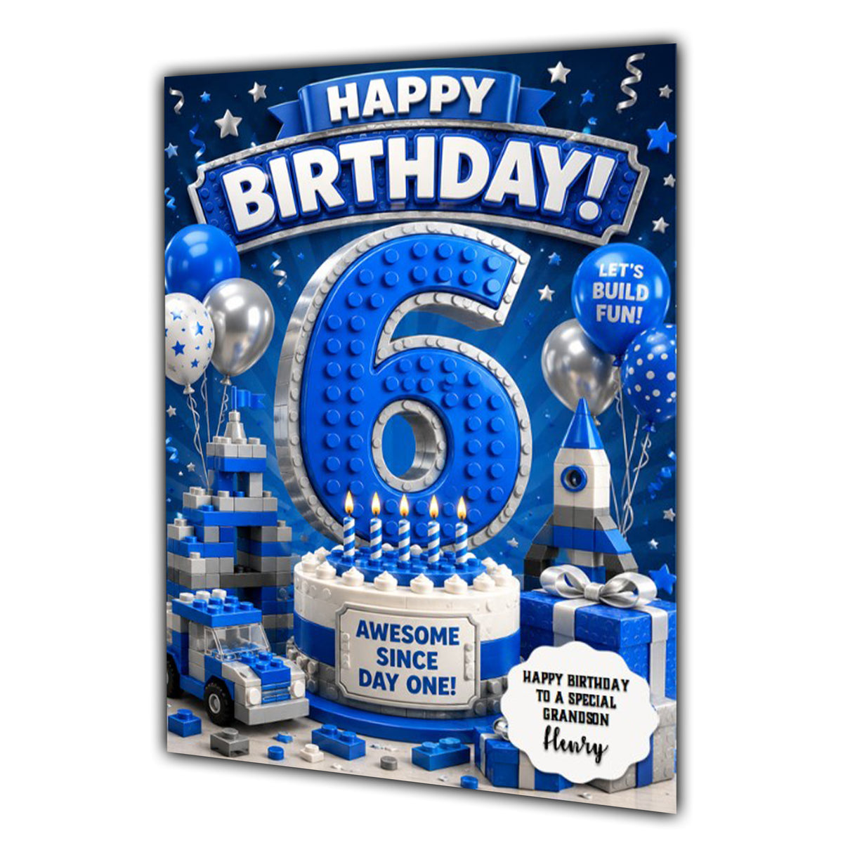 6th Birthday Card for Boys Personalised, Son, Grandson, Nephew,  A5 Size