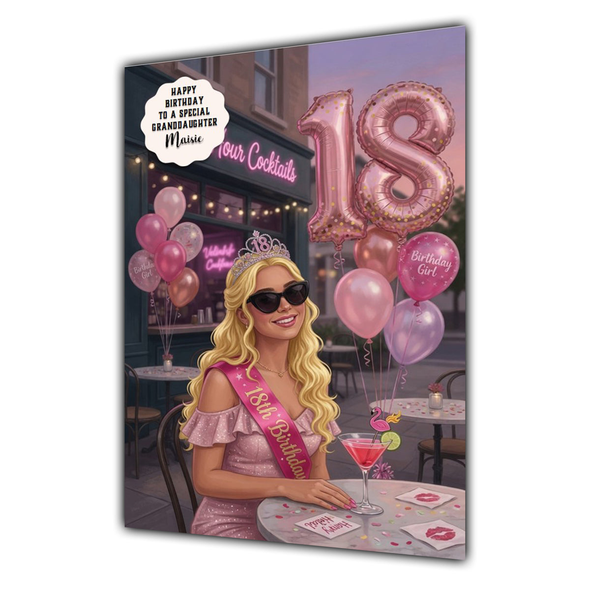 18th Birthday Card Girl, Granddaughter, Daughter, Niece, Large A5 Size
