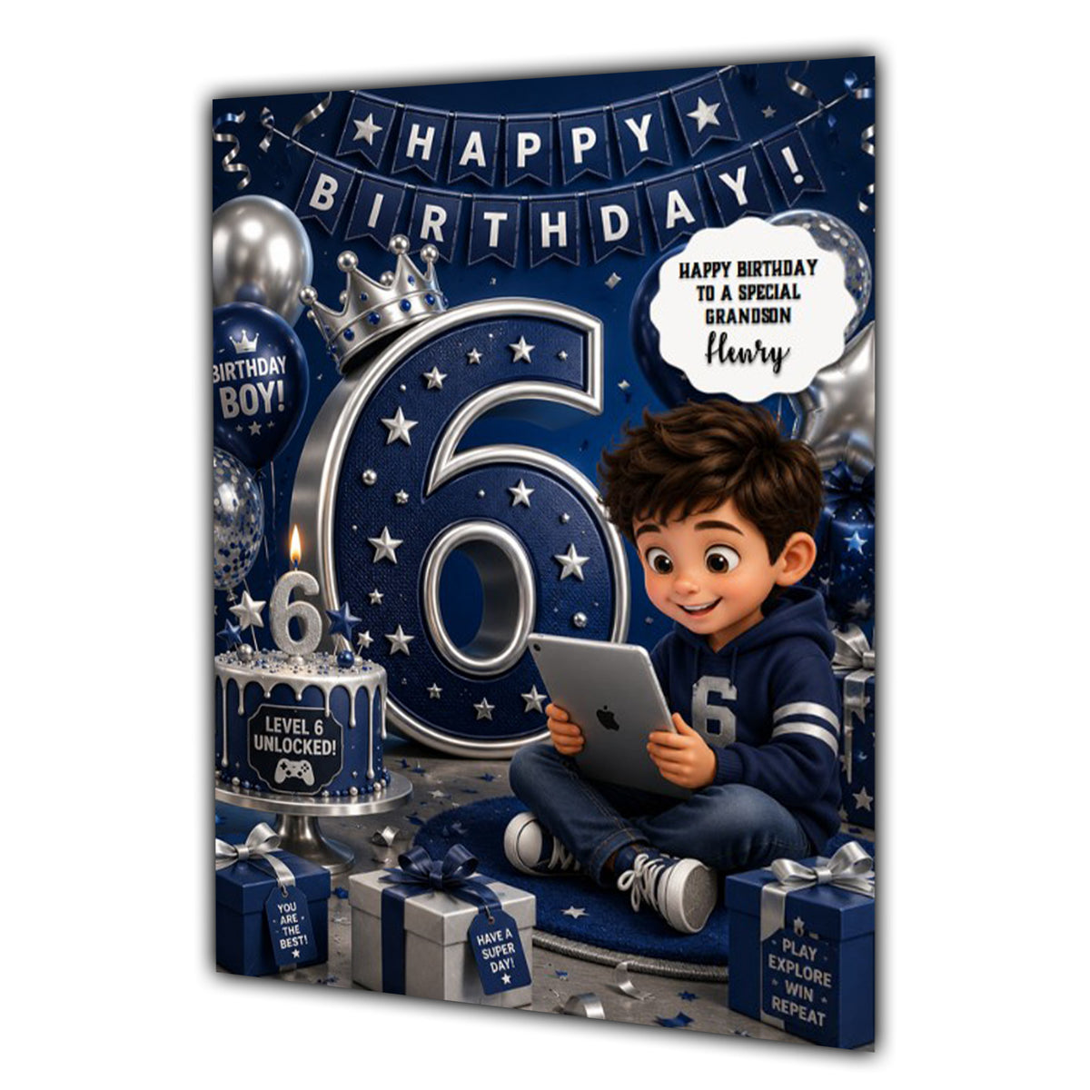 6th Birthday Card for Boys Personalised, Son, Grandson, Nephew,  A5 Size