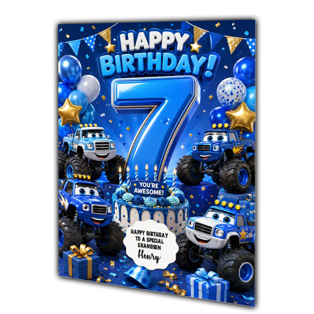 7th Birthday Card for Boys Personalised, Son, Grandson, Nephew,  A5 Size
