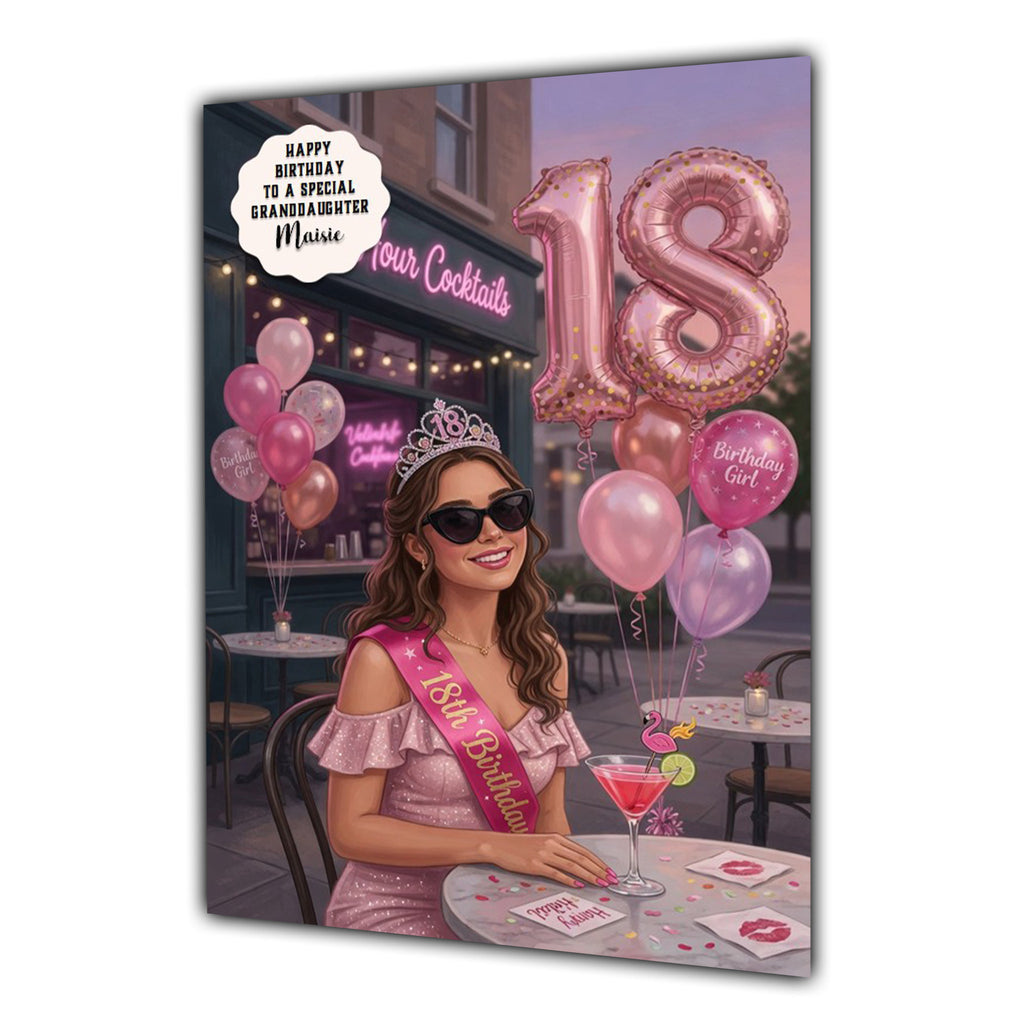18th Birthday Card Girl, Granddaughter, Daughter, Niece, Large A5 Size