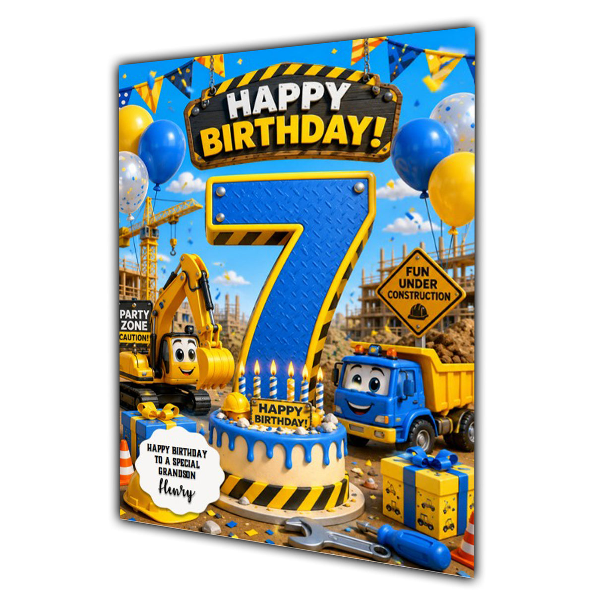 7th Birthday Card for Boys Personalised, Son, Grandson, Nephew,  A5 Size
