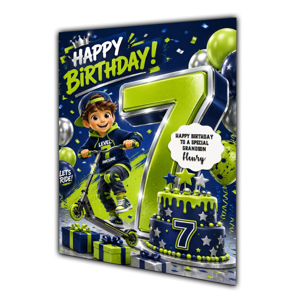 7th Birthday Card for Boys Personalised, Son, Grandson, Nephew,  A5 Size