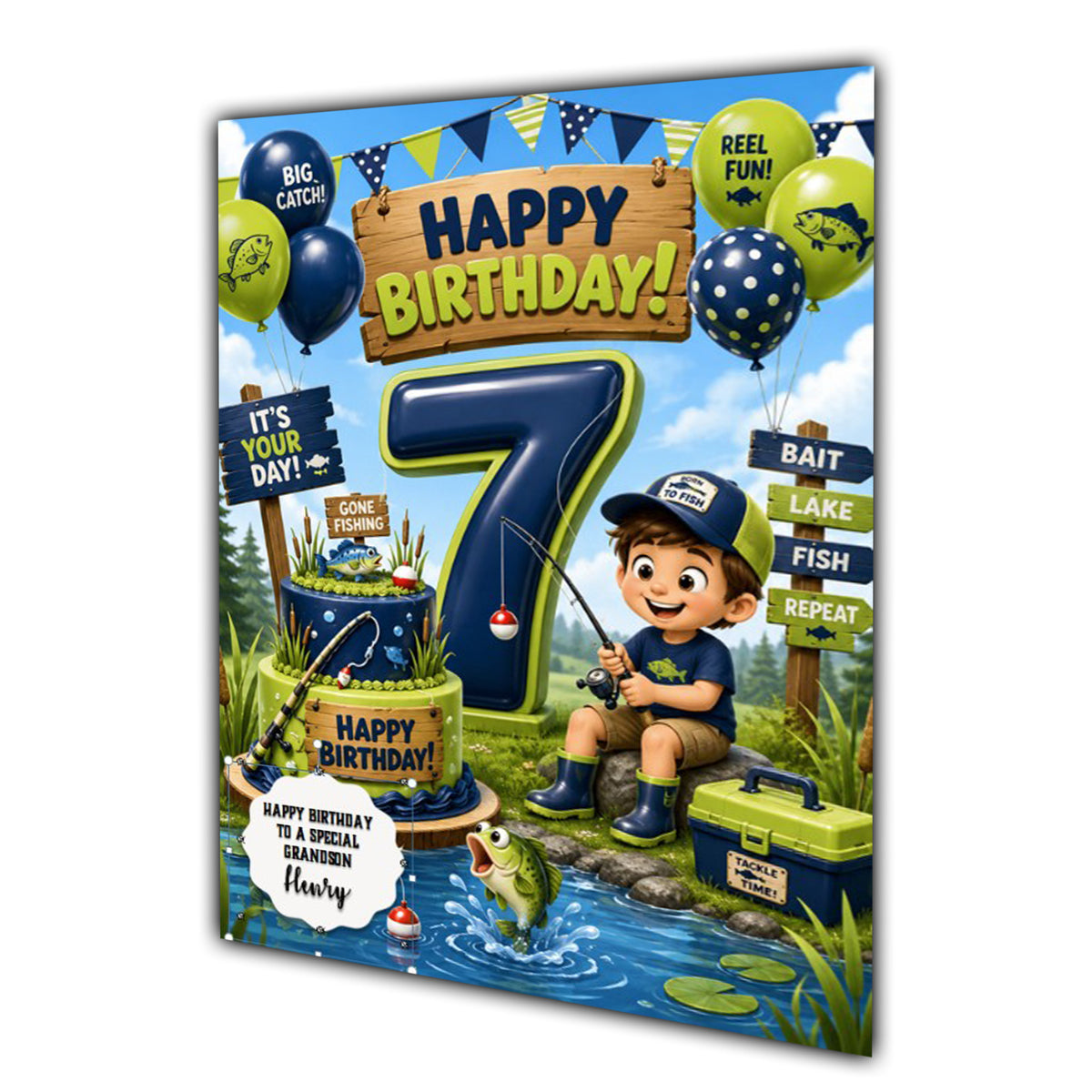 7th Birthday Card for Boys Personalised, Son, Grandson, Nephew,  A5 Size