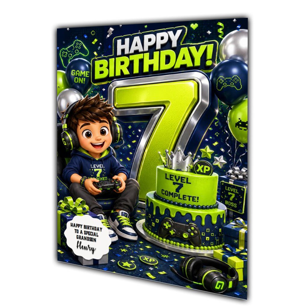 7th Birthday Card for Boys Personalised, Son, Grandson, Nephew,  A5 Size