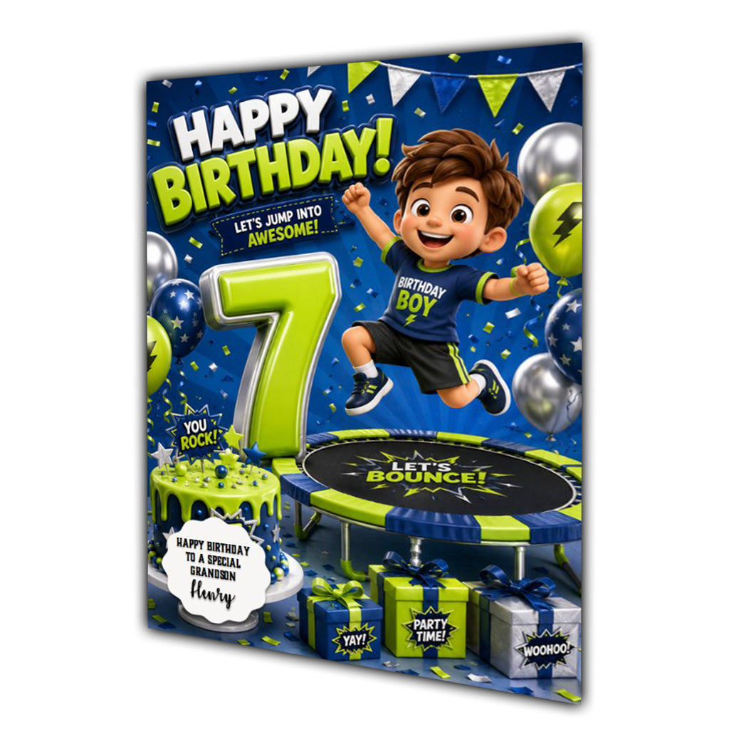 7th Birthday Card for Boys Personalised, Son, Grandson, Nephew,  A5 Size