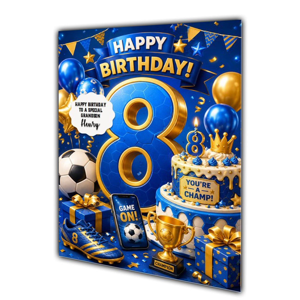 8th Birthday Card for Boys Personalised, Son, Grandson, Nephew,  A5 Size