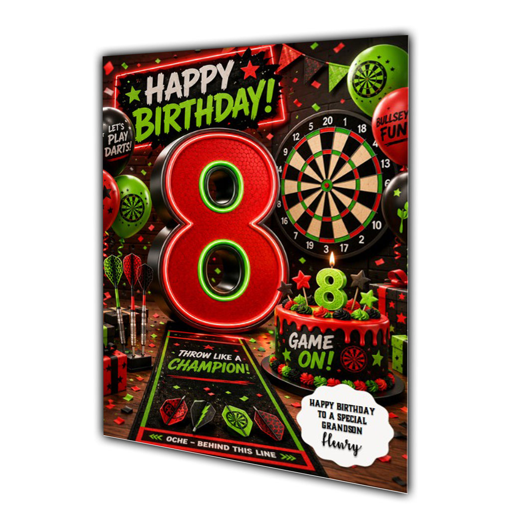 8th Birthday Card for Boys Personalised, Son, Grandson, Nephew,  A5 Size