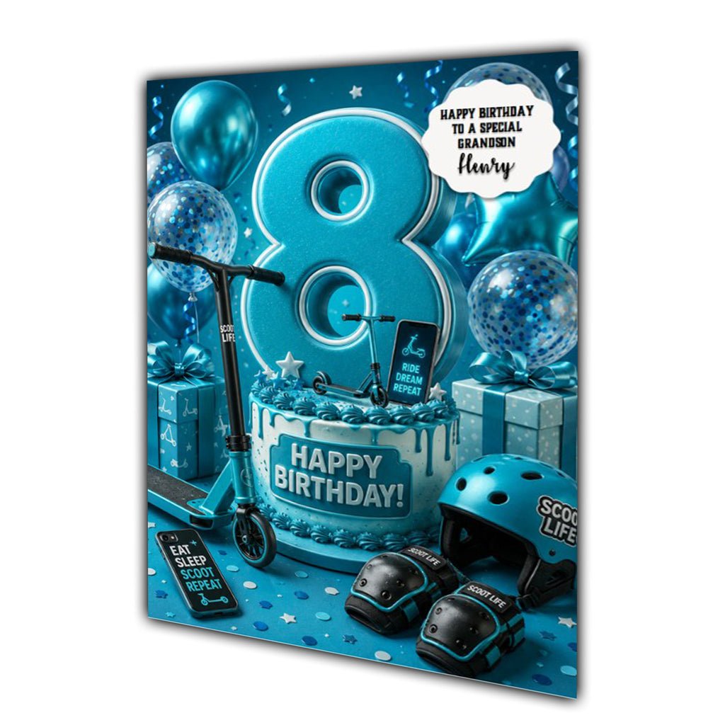 8th Birthday Card for Boys Personalised, Son, Grandson, Nephew,  A5 Size