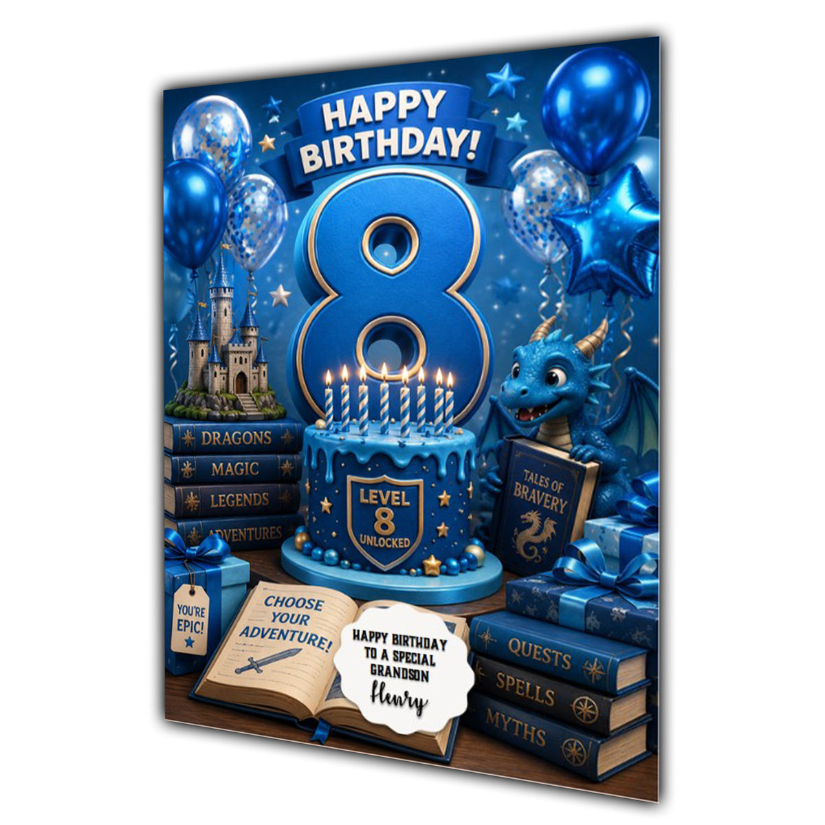 8th Birthday Card for Boys Personalised, Son, Grandson, Nephew,  A5 Size