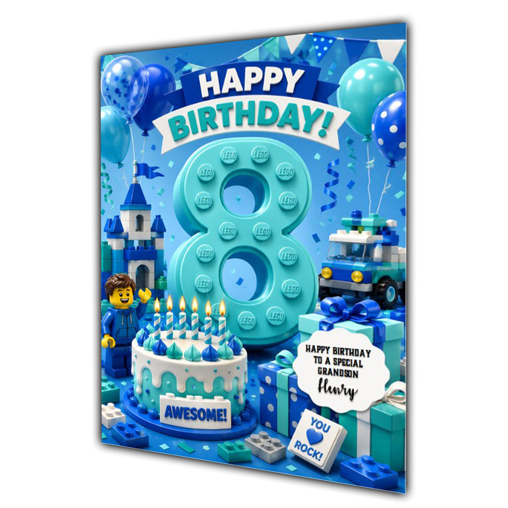 8th Birthday Card for Boys Personalised, Son, Grandson, Nephew,  A5 Size