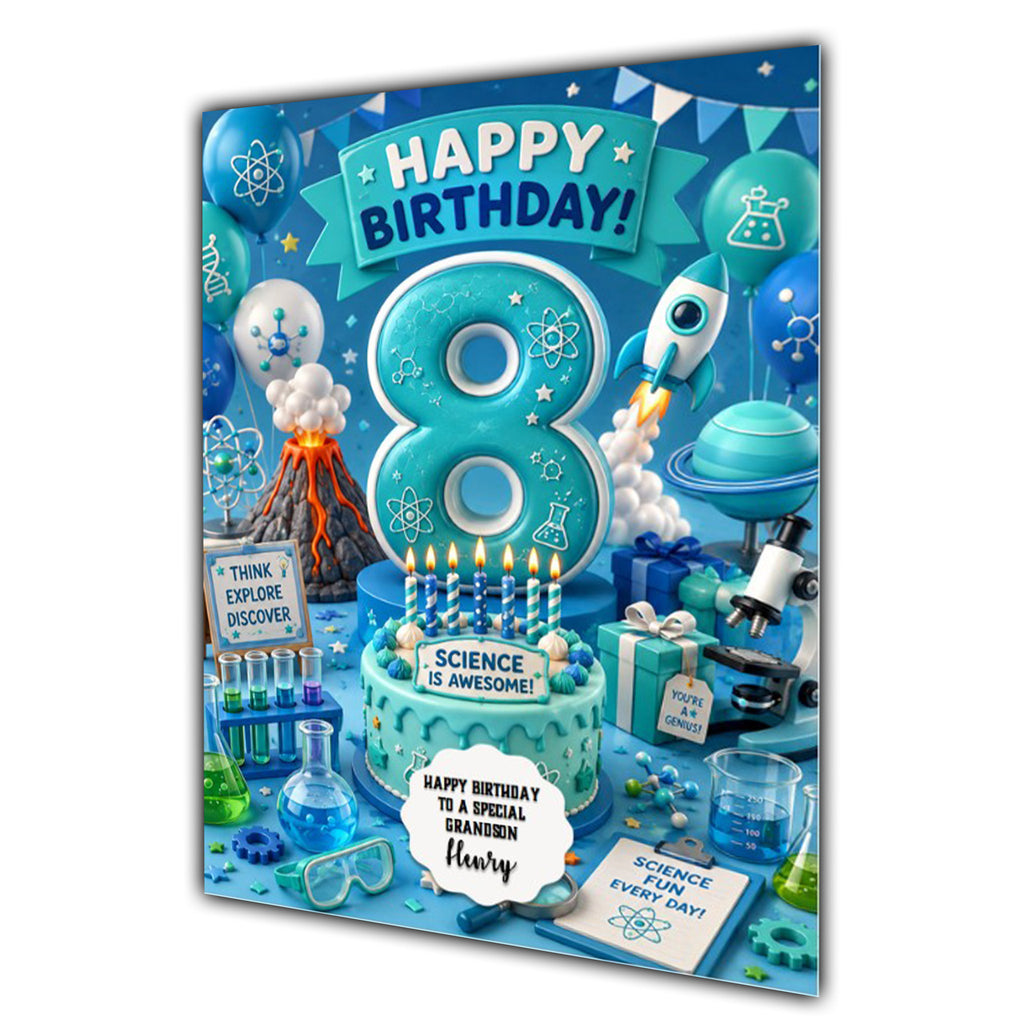 8th Birthday Card for Boys Personalised, Son, Grandson, Nephew,  A5 Size