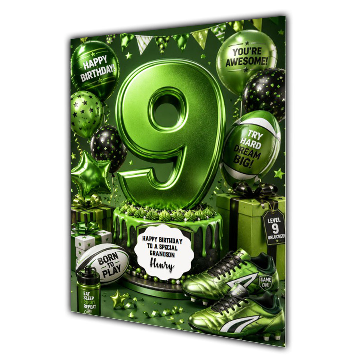 9th Birthday Card for Boys Personalised, Son, Grandson, Nephew,  A5 Size