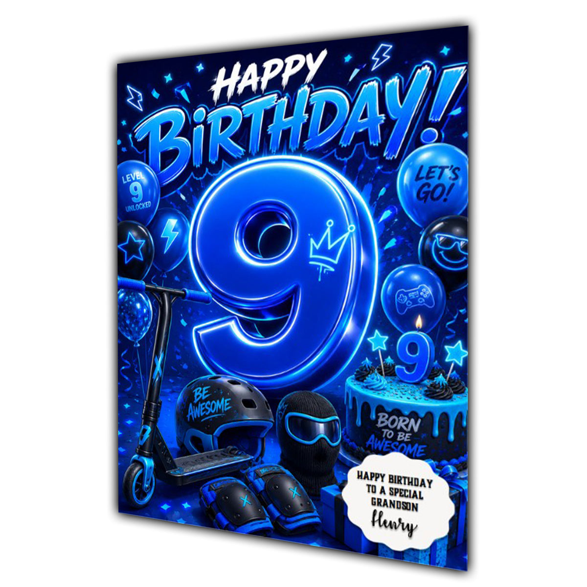 9th Birthday Card for Boys Personalised, Son, Grandson, Nephew,  A5 Size