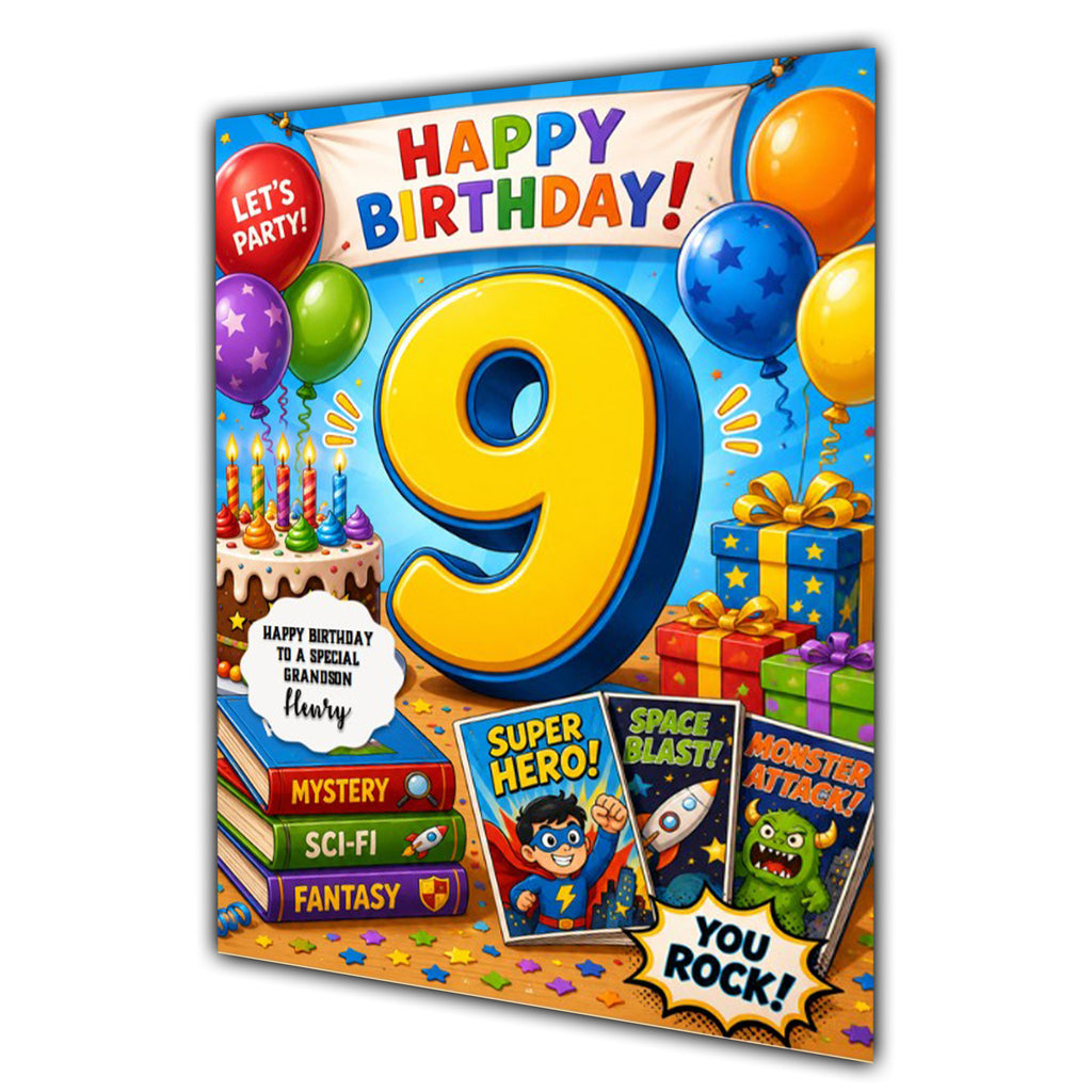9th Birthday Card for Boys Personalised, Son, Grandson, Nephew,  A5 Size