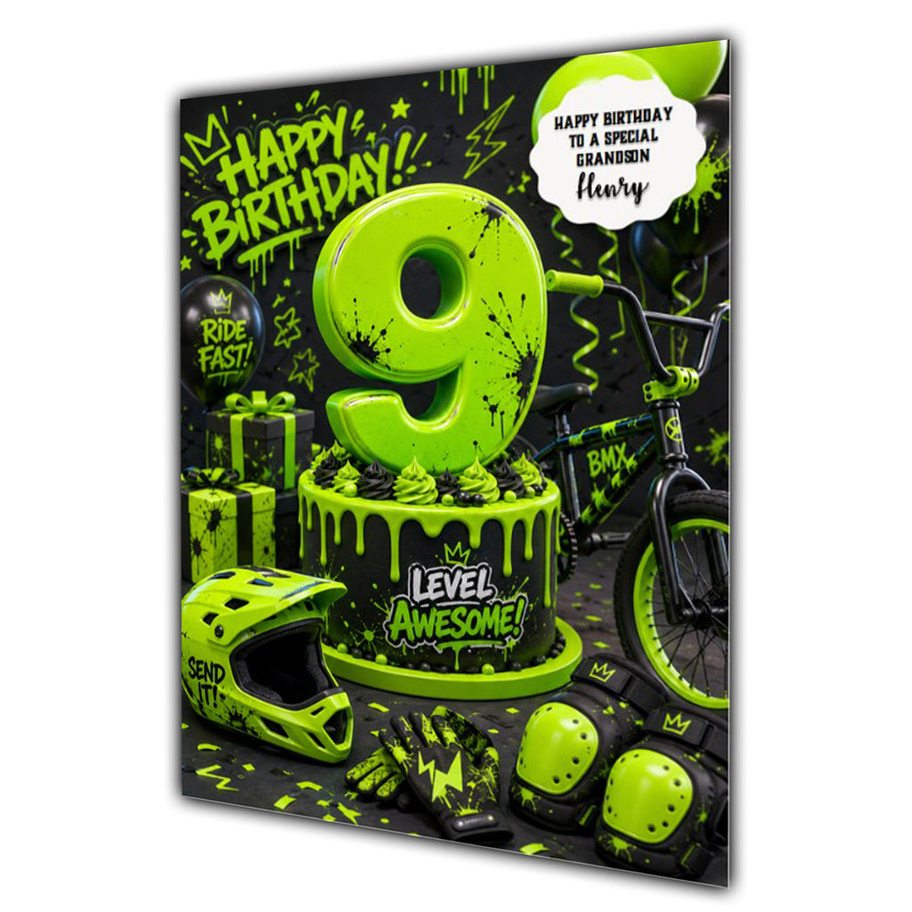 9th Birthday Card for Boys Personalised, Son, Grandson, Nephew,  A5 Size