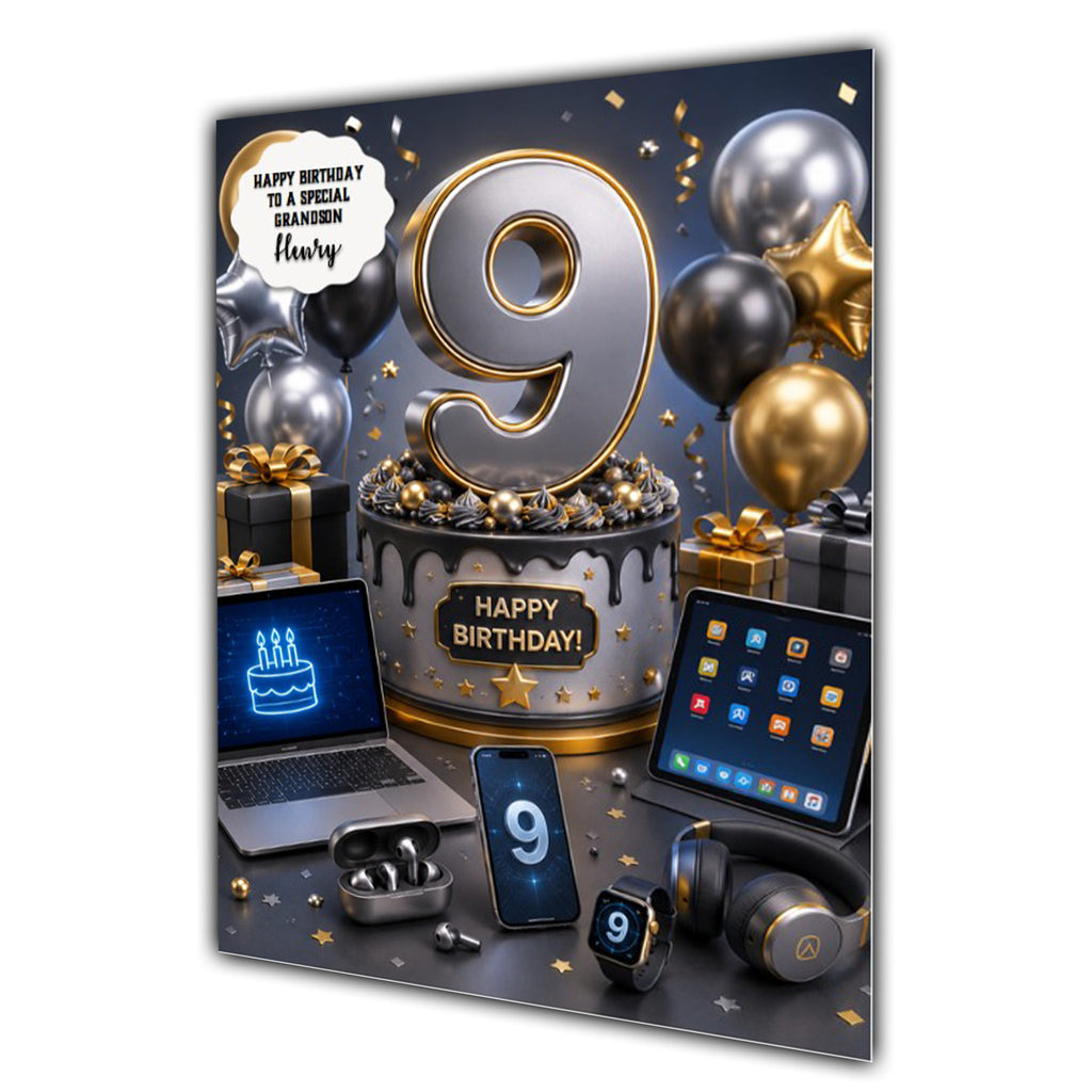 9th Birthday Card for Boys Personalised, Son, Grandson, Nephew,  A5 Size