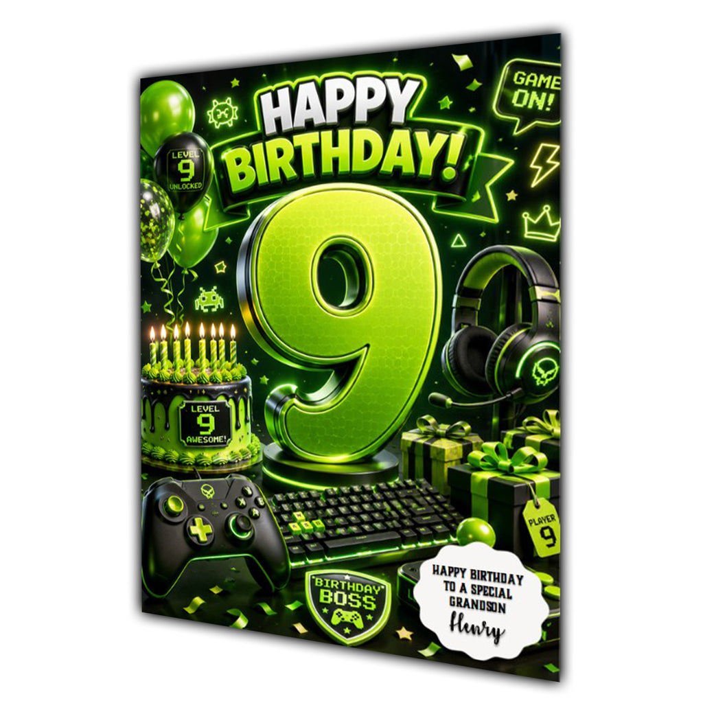 9th Birthday Card for Boys Personalised, Son, Grandson, Nephew,  A5 Size