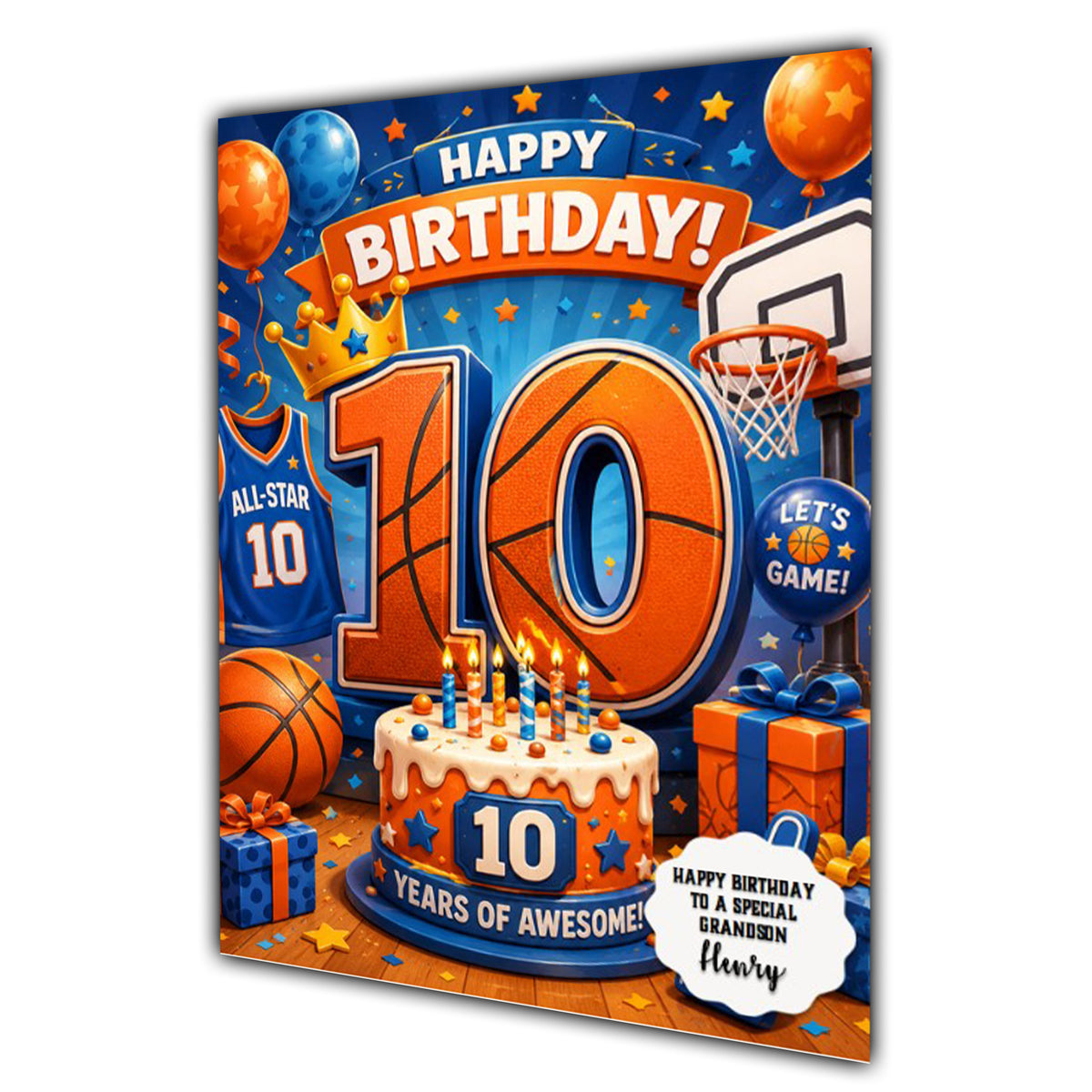 10th Birthday Card for Boys Personalised, Son, Grandson, Nephew,  A5 Size