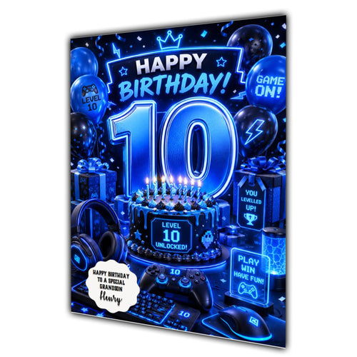 10th Birthday Card for Boys Personalised, Son, Grandson, Gaming  A5 Size