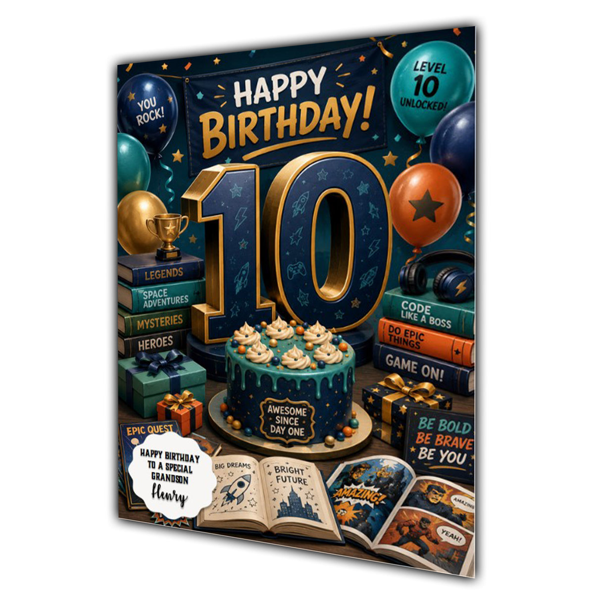 10th Birthday Card for Boys Personalised, Son, Grandson, Nephew,  A5 Size