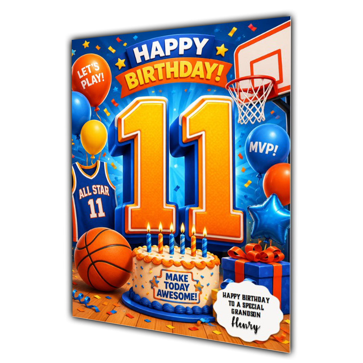 11th Birthday Card for Boys Personalised, Son, Grandson, Nephew,  A5 Size
