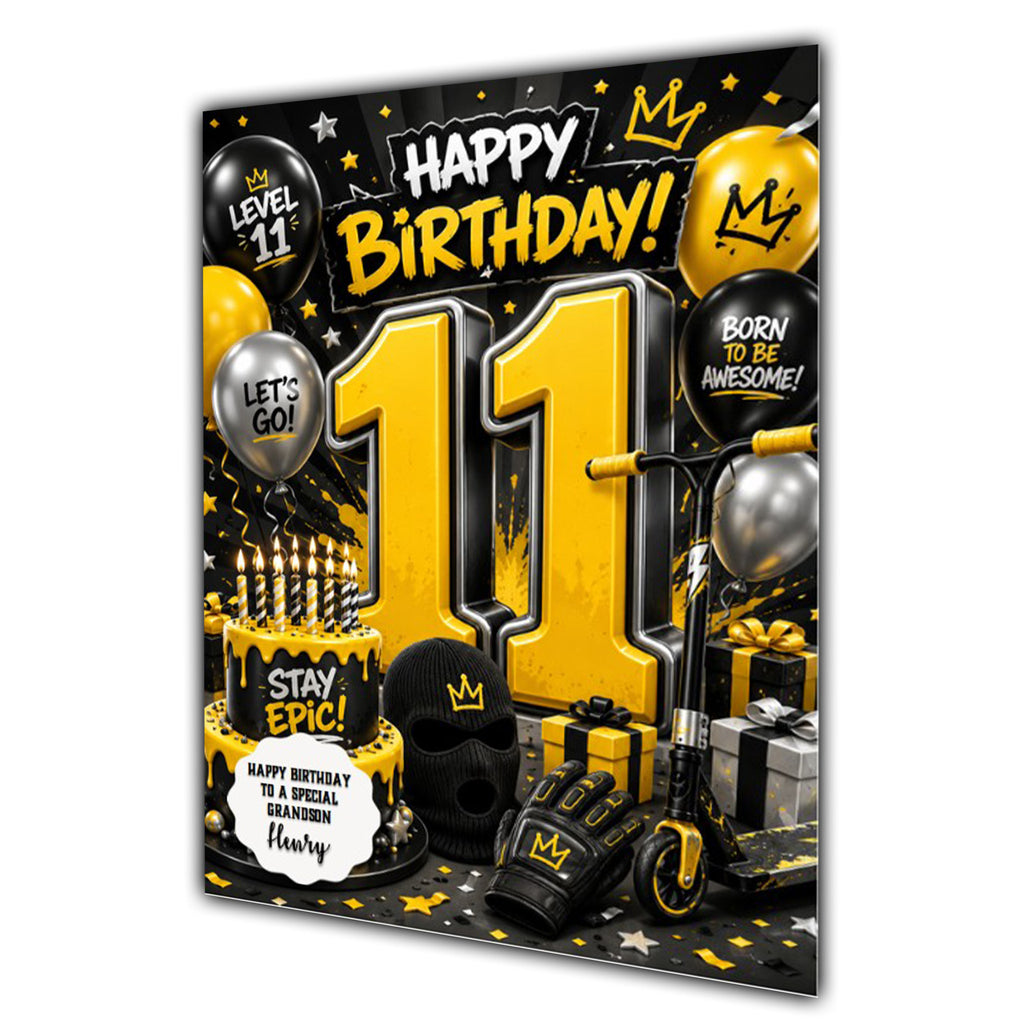 11th Birthday Card for Boys Personalised, Son, Grandson, Nephew,  A5 Size