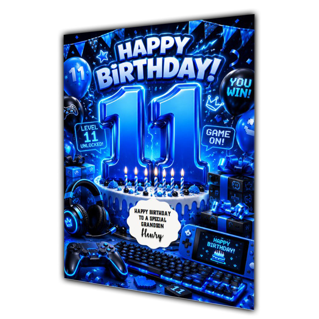 11th Birthday Card for Boys Personalised, Son, Grandson, Nephew,  A5 Size