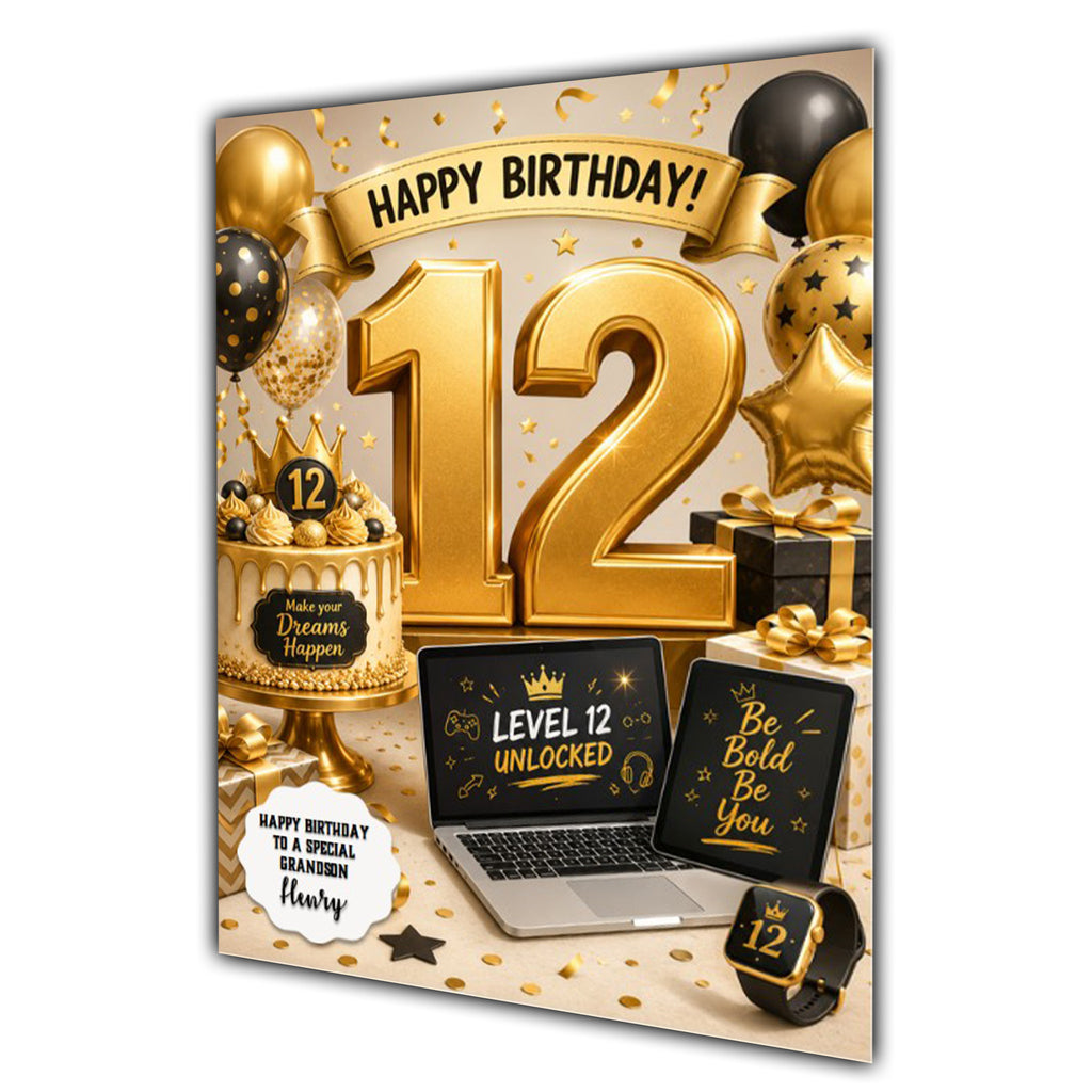 12th Birthday Card for Boys Personalised, Son, Grandson, Nephew,  A5 Size