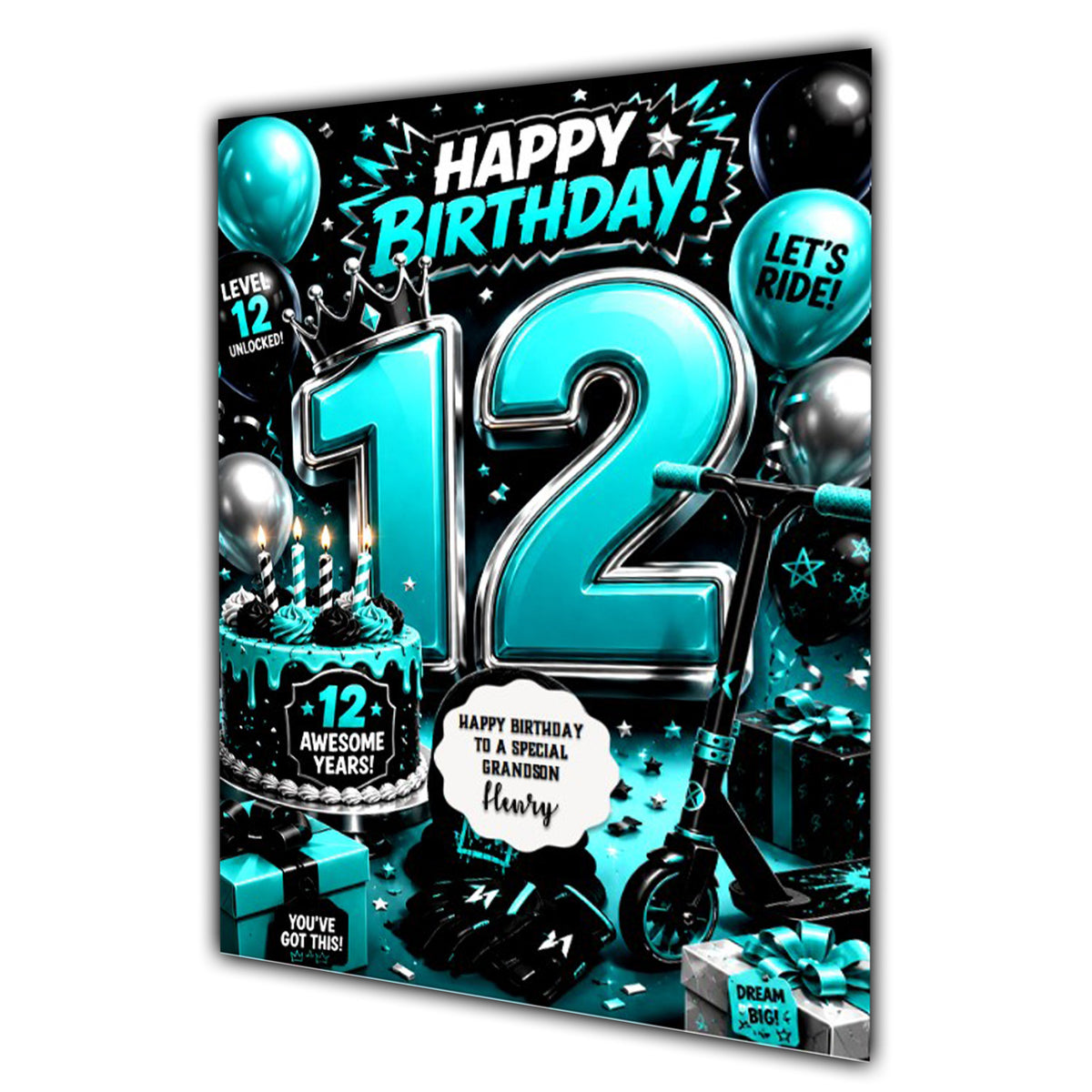12th Birthday Card for Boys Personalised, Son, Grandson, Nephew,  A5 Size