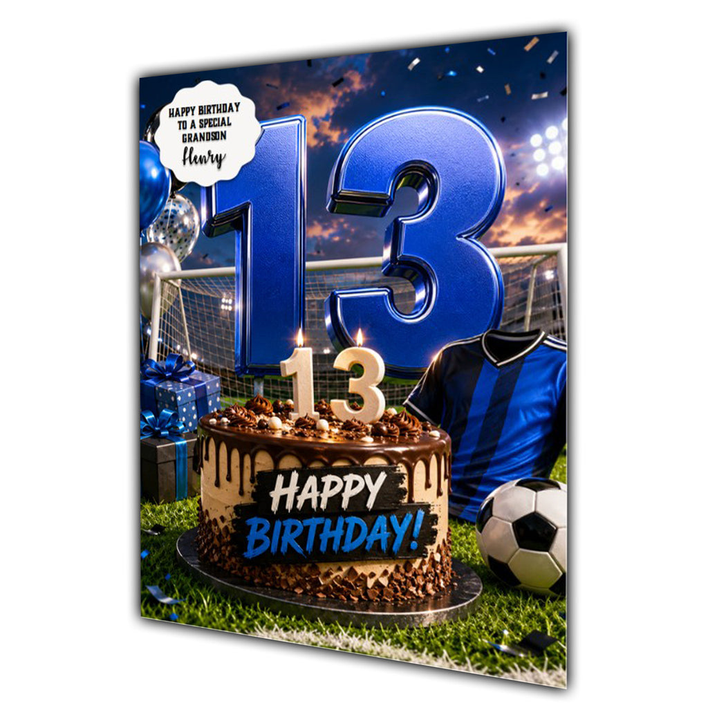 13th Birthday Card for Boys Personalised, Son, Grandson, Nephew,  A5 Size