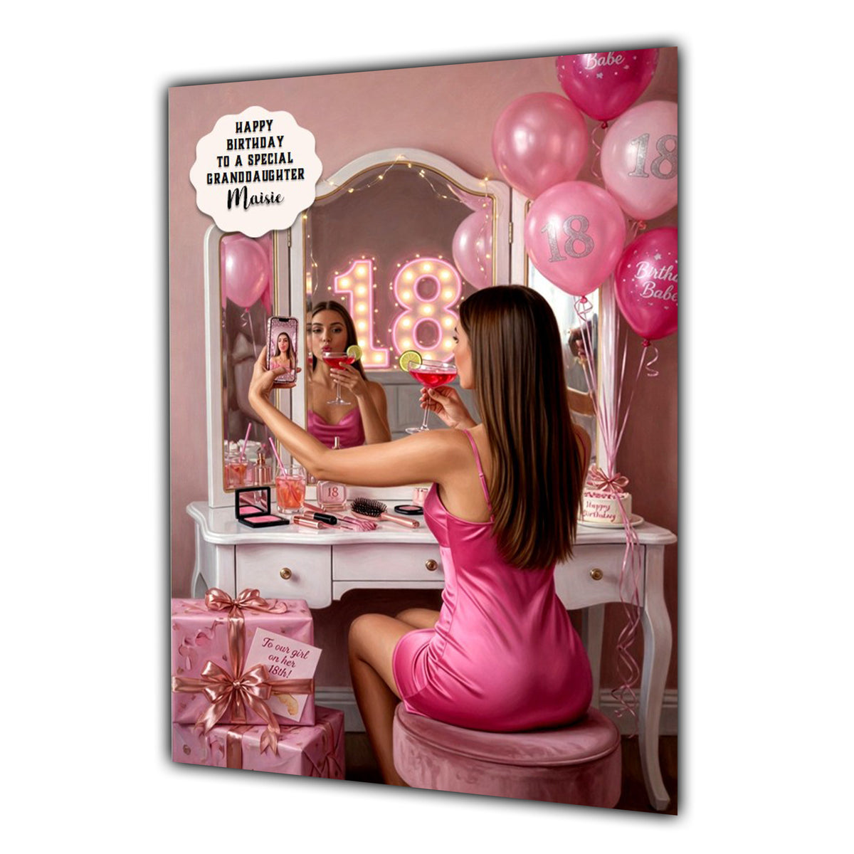 18th Birthday Card Girl, Granddaughter, Daughter, Niece, Large A5 Size