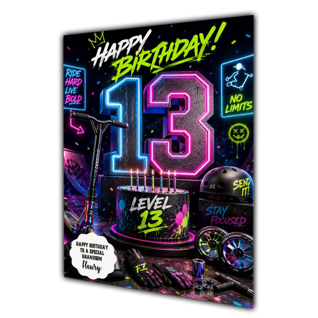 13th Birthday Card for Boys Personalised, Son, Grandson, Nephew,  A5 Size