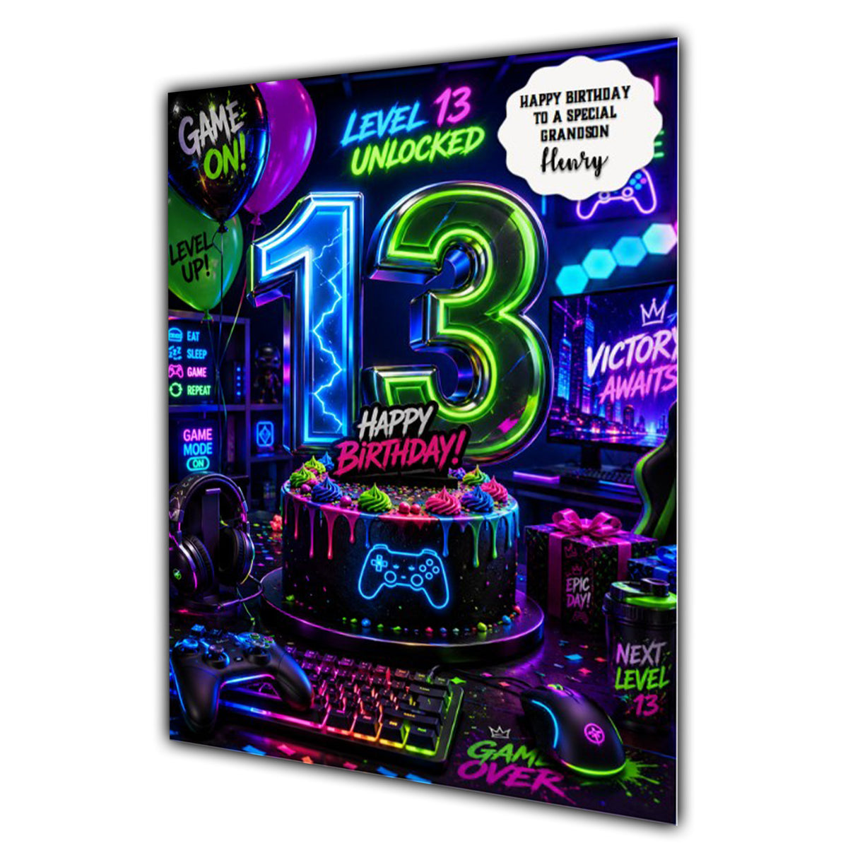 13th Birthday Card for Boys Personalised, Son, Grandson, Nephew,  A5 Size