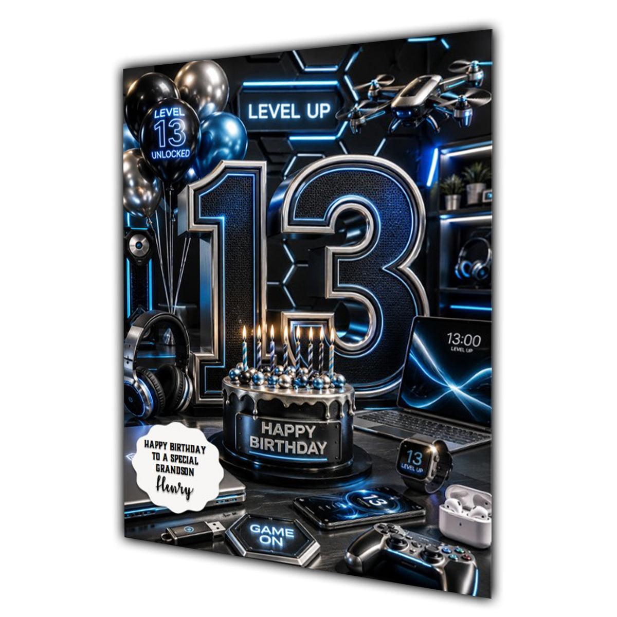 13th Birthday Card for Boys Personalised, Son, Grandson, Nephew,  A5 Size