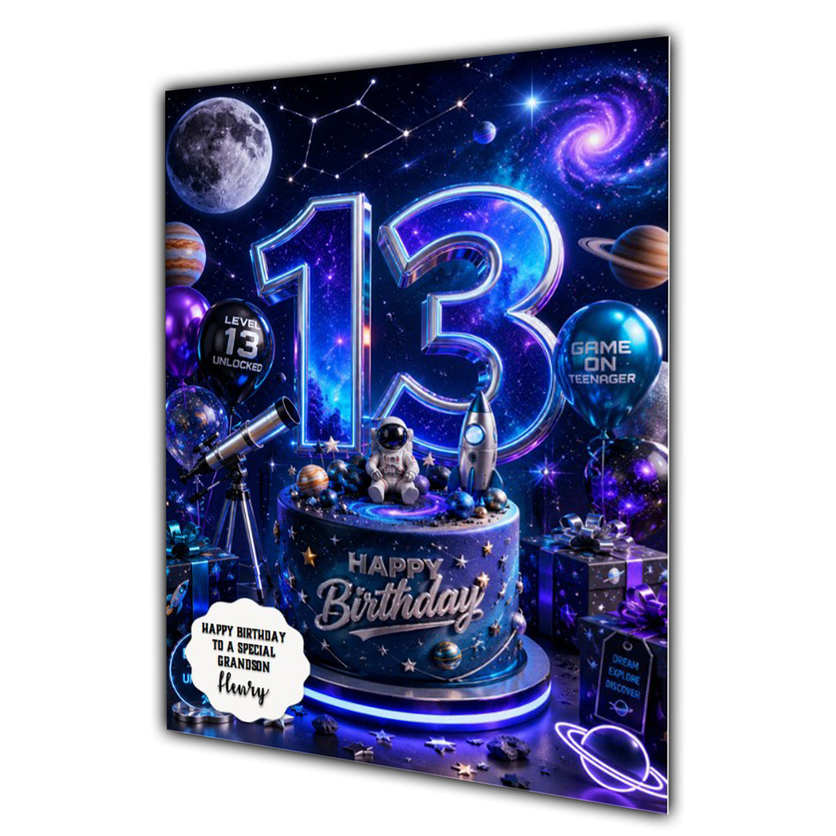 13th Birthday Card for Boys Personalised, Son, Grandson, Nephew,  A5 Size