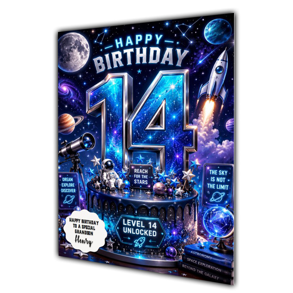 14th Birthday Card for Boys Personalised, Son, Grandson, Nephew,  A5 Size
