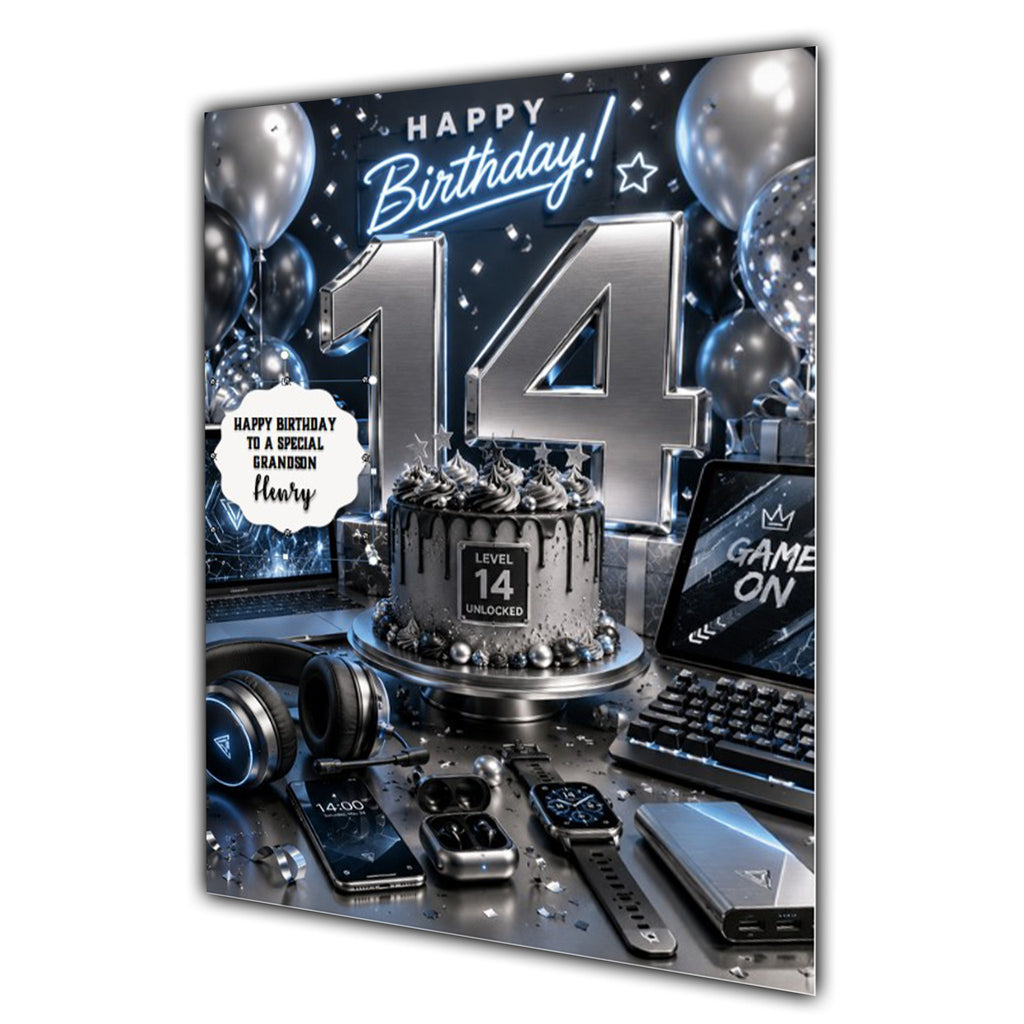 14th Birthday Card for Boys Personalised, Son, Grandson, Nephew,  A5 Size