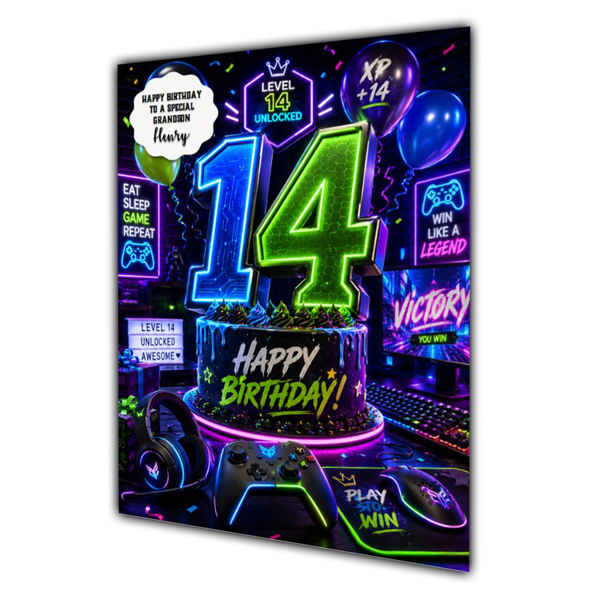 14th Birthday Card for Boys Personalised, Son, Grandson, Nephew,  A5 Size