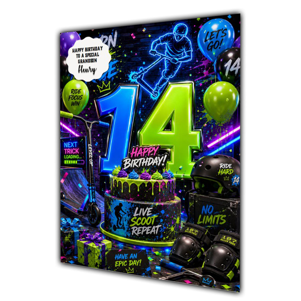 14th Birthday Card for Boys Personalised, Son, Grandson, Nephew,  A5 Size