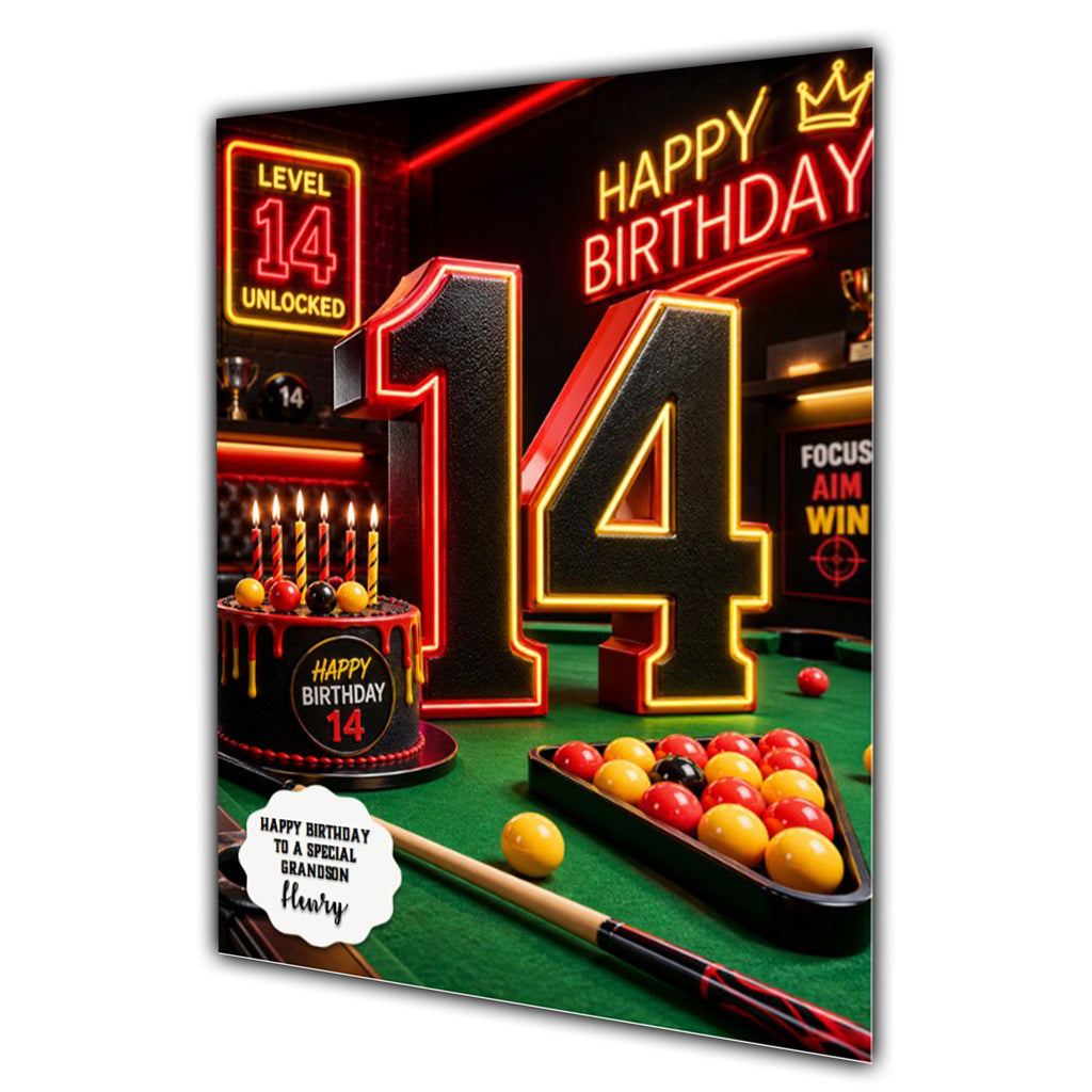 14th Birthday Card for Boys Personalised, Son, Grandson, Nephew,  A5 Size