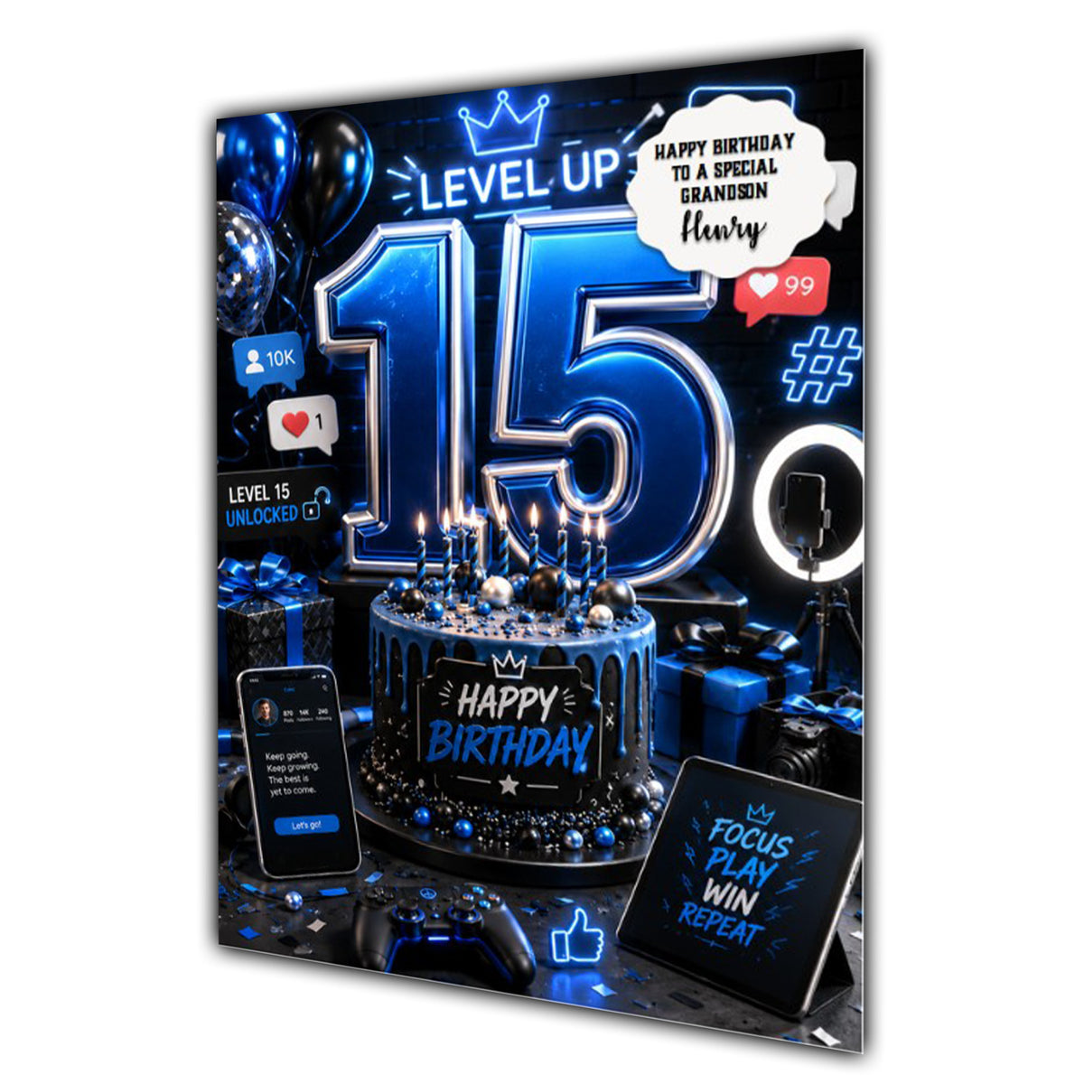 15th Birthday Card for Boys Personalised, Son, Grandson, Nephew,  A5 Size