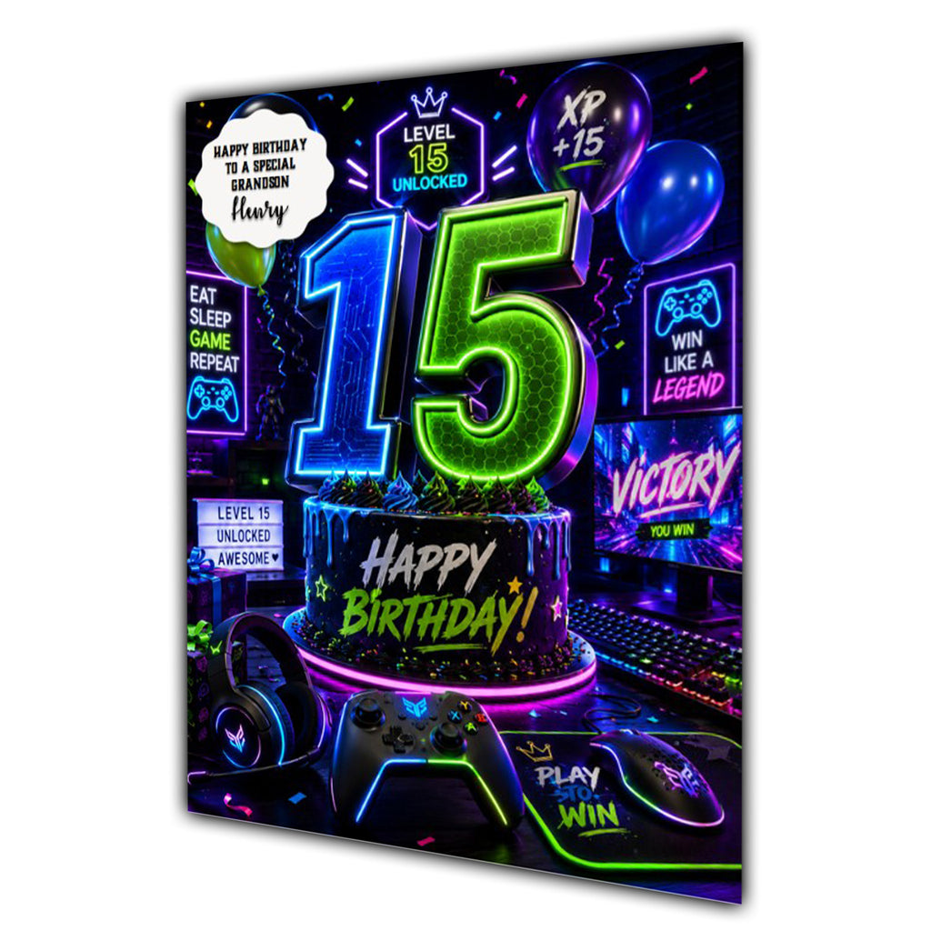 15th Birthday Card for Boys Personalised, Son, Grandson, Nephew,  A5 Size