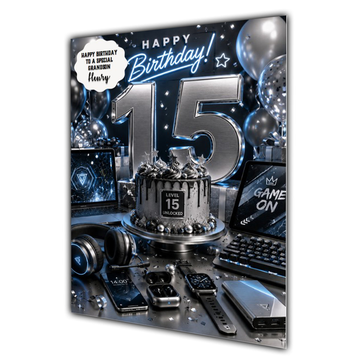 15th Birthday Card for Boys Personalised, Son, Grandson, Nephew,  A5 Size