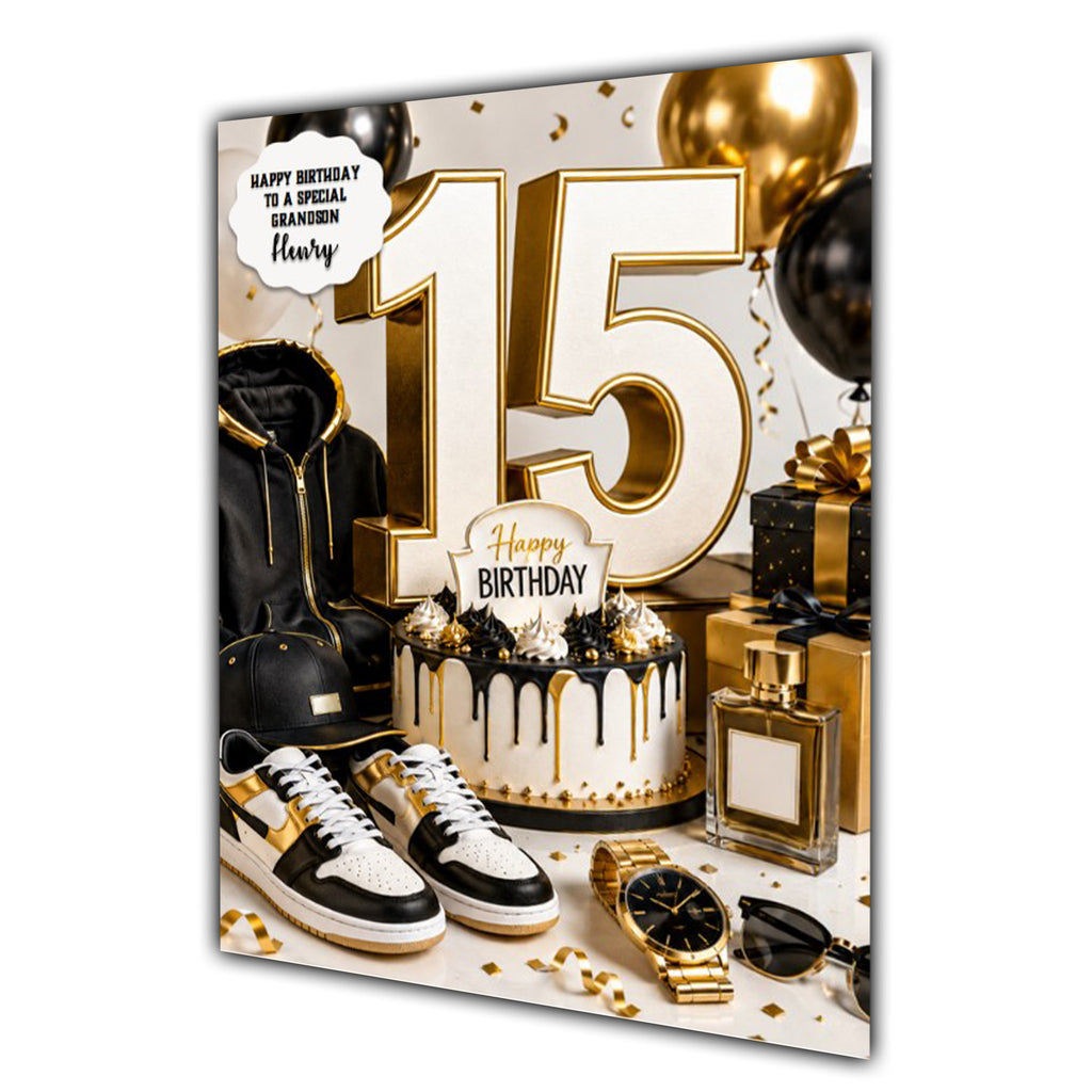 15th Birthday Card for Boys Personalised, Son, Grandson, Nephew,  A5 Size