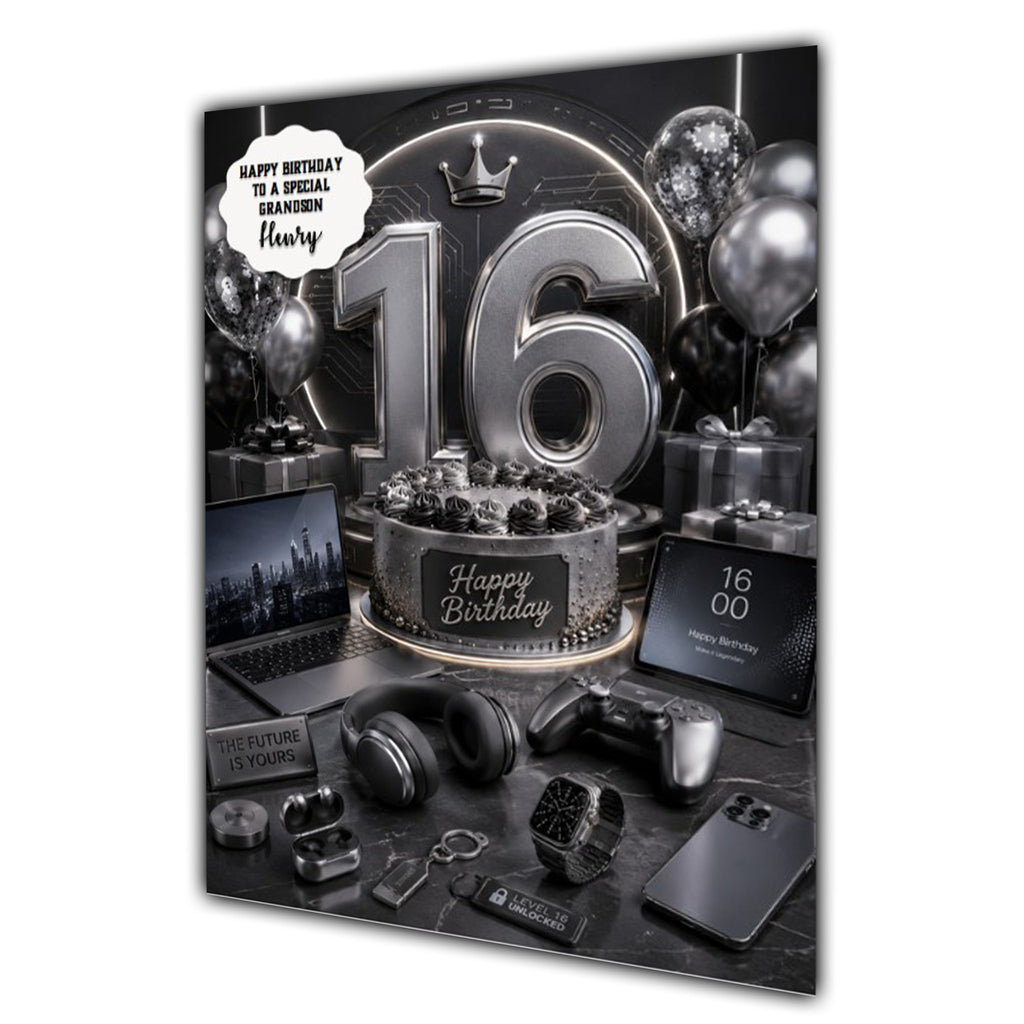 16th Birthday Card for Boys Personalised, Son, Grandson, Nephew,  A5 Size